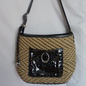 Brighton wicker straw patent croc leather shoulder bag